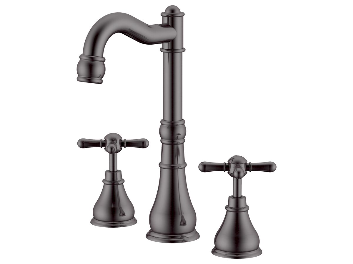 reece Milli Voir English Basin Set Swivel Outlet Cross Handles Brushed Gunmetal (4 Star)