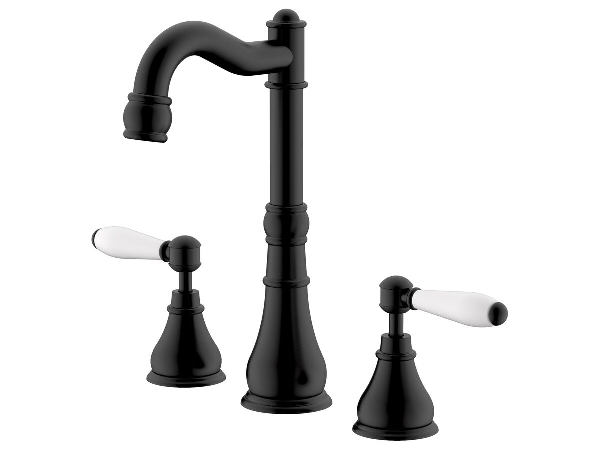reece Milli Voir English Basin Set Swivel Outlet Lever Porcelain Handles Matte Black (4 Star) Lead Free