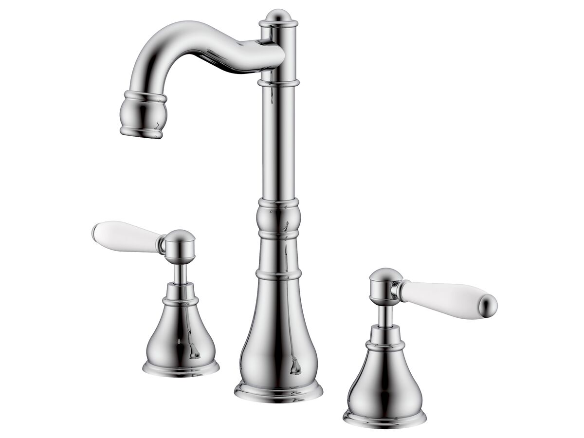 reece Milli Voir English Basin Set Swivel Outlet Lever Porcelain Handles Chrome (4 Star)