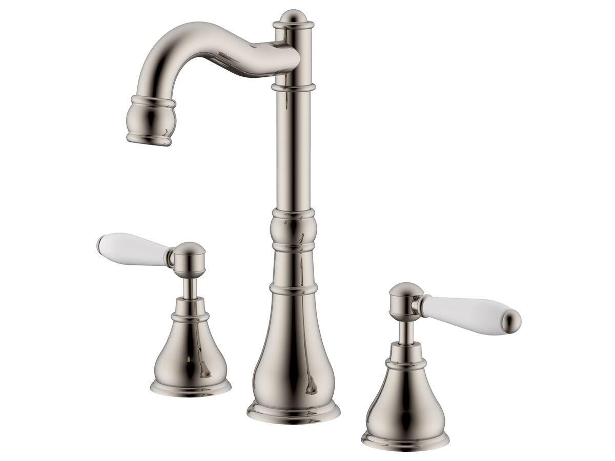 reece Milli Voir English Basin Set Swivel Outlet Lever Porcelain Handles Brushed Nickel (4 Star)
