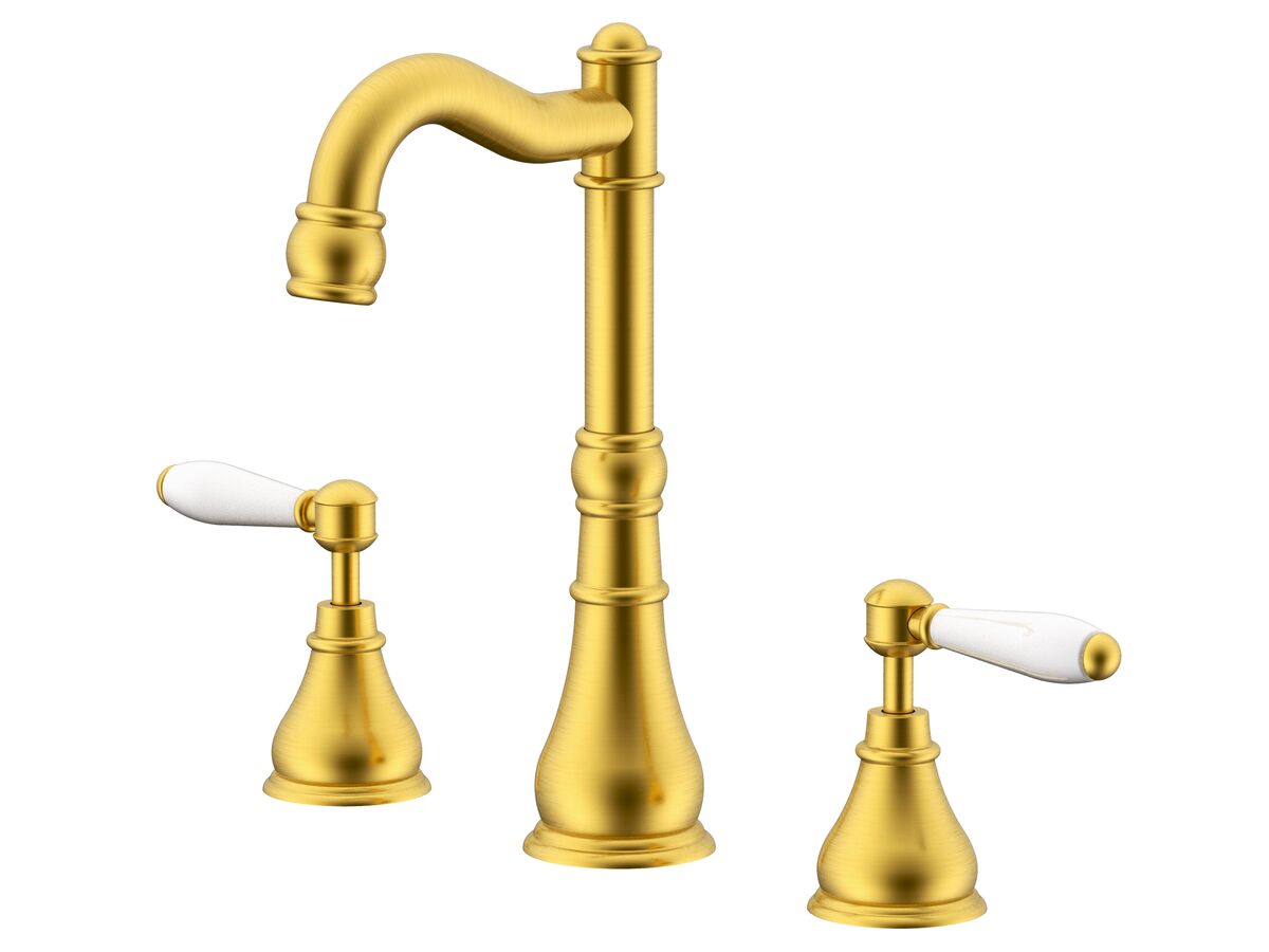 reece Milli Voir English Basin Set Swivel Outlet Lever Porcelain Handles Brushed Gold (4 Star)