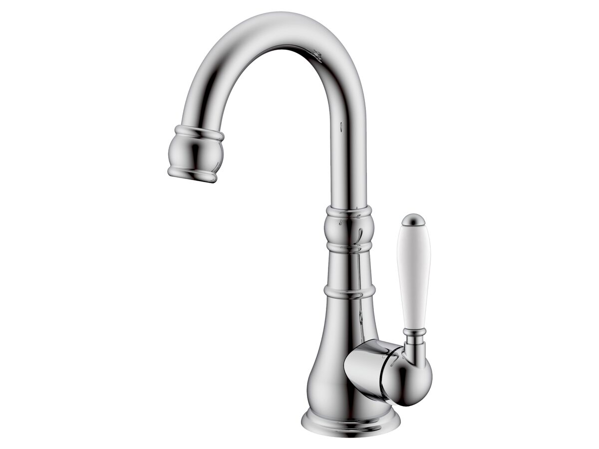 reece Milli Voir Gooseneck Basin Mixer Tap Porcelain Chrome (4 Star)