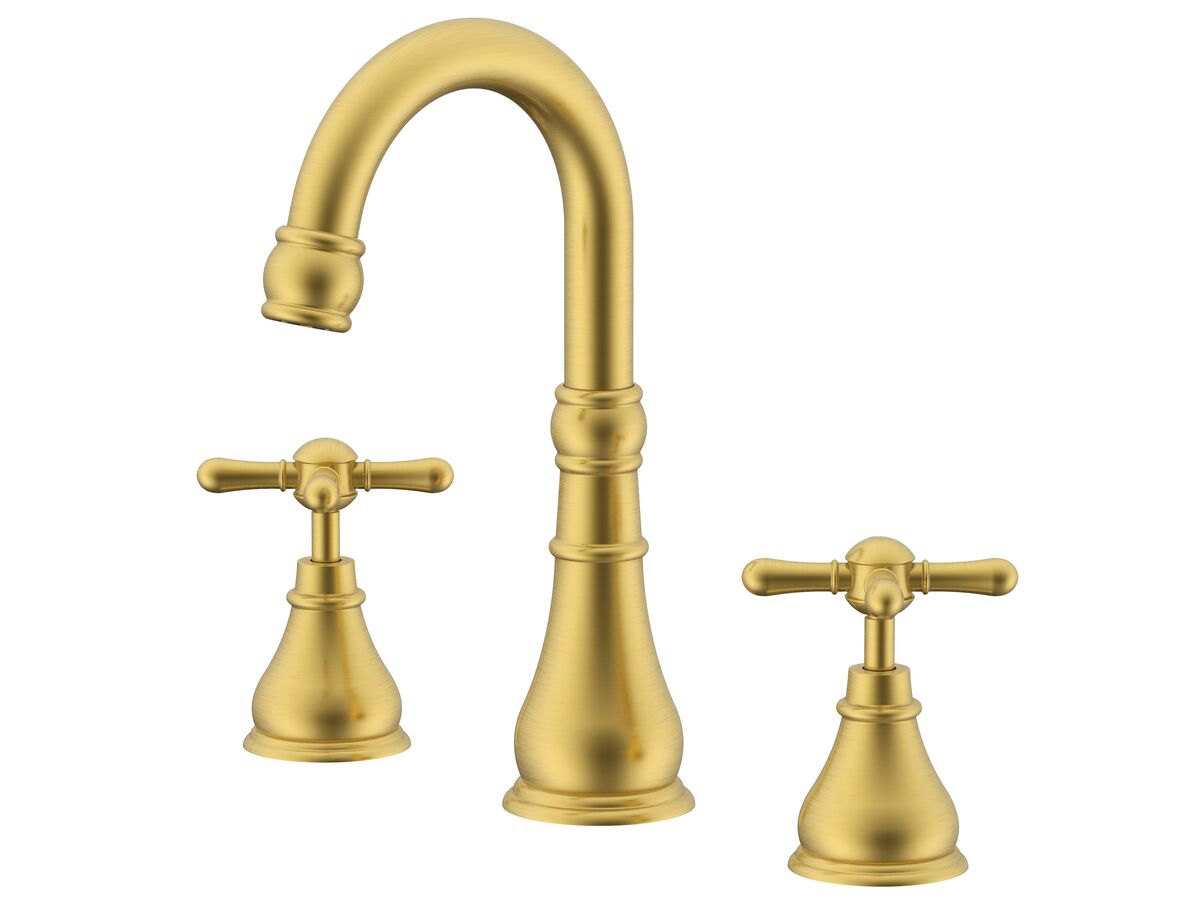 reece Milli Voir Gooseneck Basin Set Cross Handle Brushed Gold (4 Star)