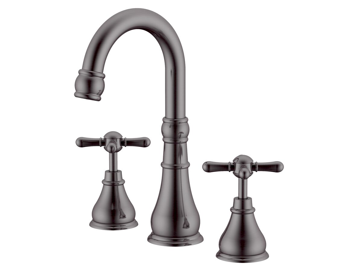 reece Milli Voir Gooseneck Basin Set Swivel Outlet Cross Handles Brushed Gunmetal (4 Star) Lead Free