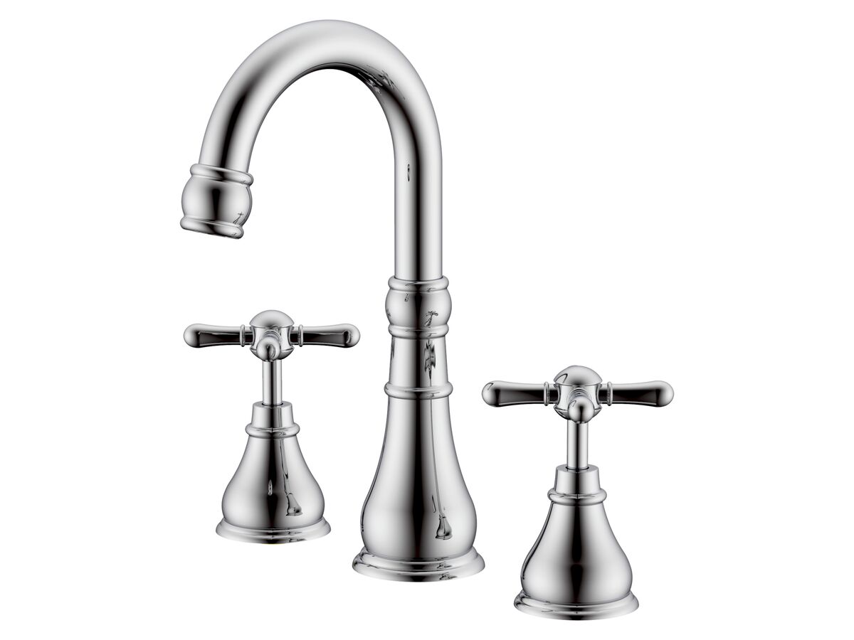 reece Milli Voir Gooseneck Basin Set Swivel Outlet Cross Handles Chrome (4 Star)