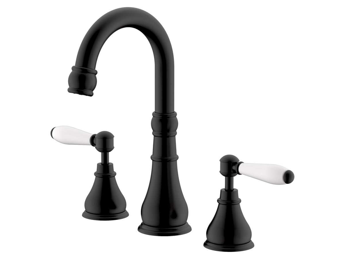 reece Milli Voir Gooseneck Basin Set Swivel Outlet Lever Porcelain Handles Matte Black (4 Star) Lead Free