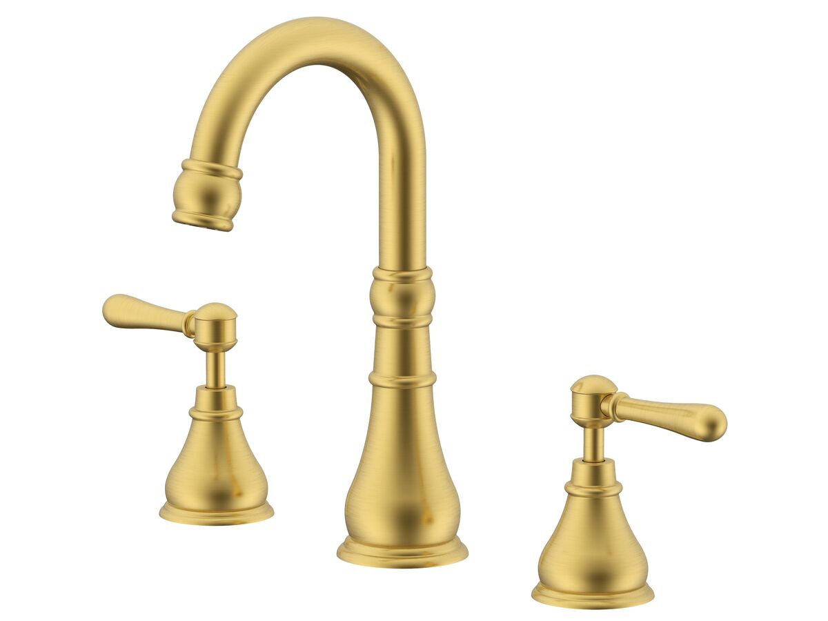 reece Milli Voir Gooseneck Basin Set Swivel Outlet Lever Handles Brushed Gold (4 Star) Lead Free