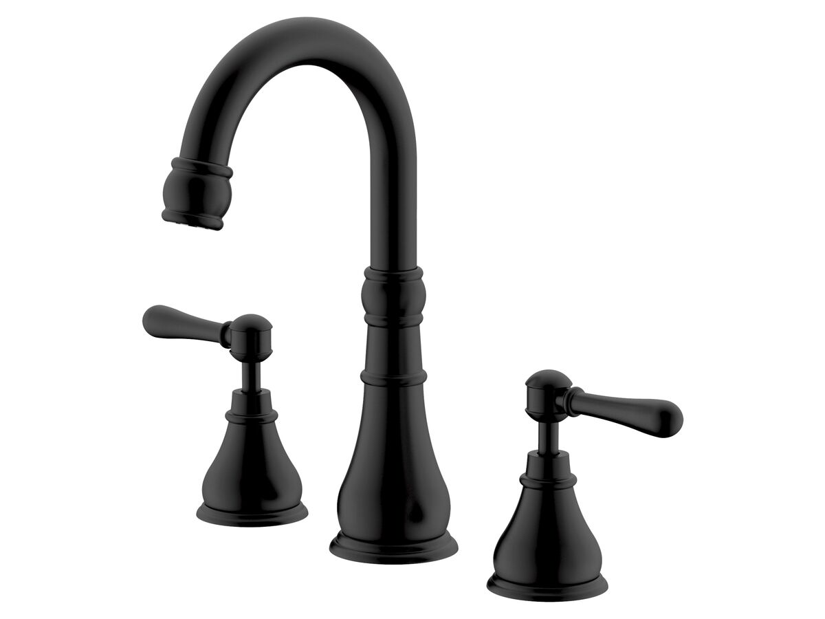 reece Milli Voir Gooseneck Basin Set Swivel Outlet Lever Handles Matte Black (4 Star)