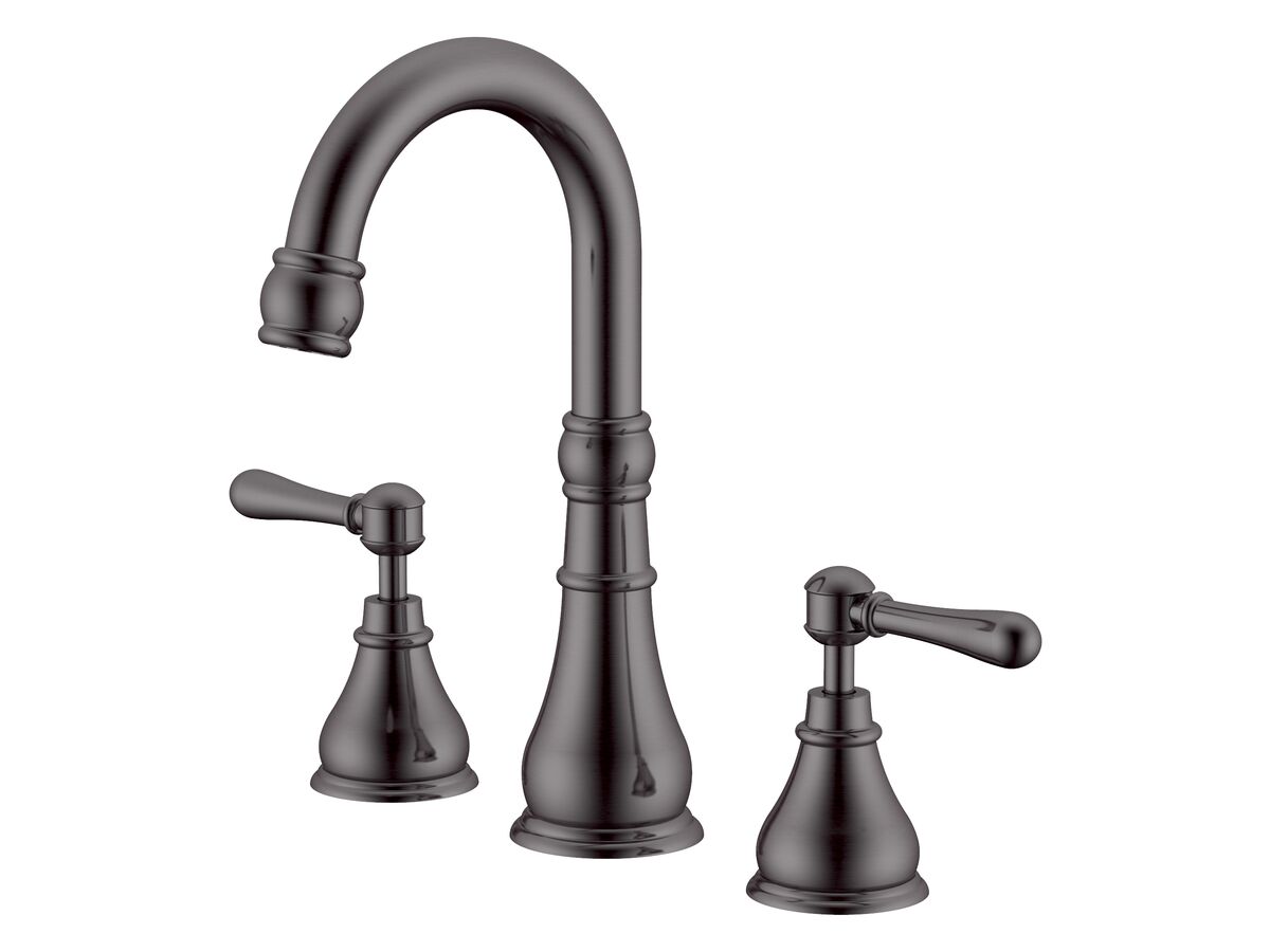 reece Milli Voir Gooseneck Basin Set Swivel Outlet Lever Handles Brushed Gunmetal (4 Star)