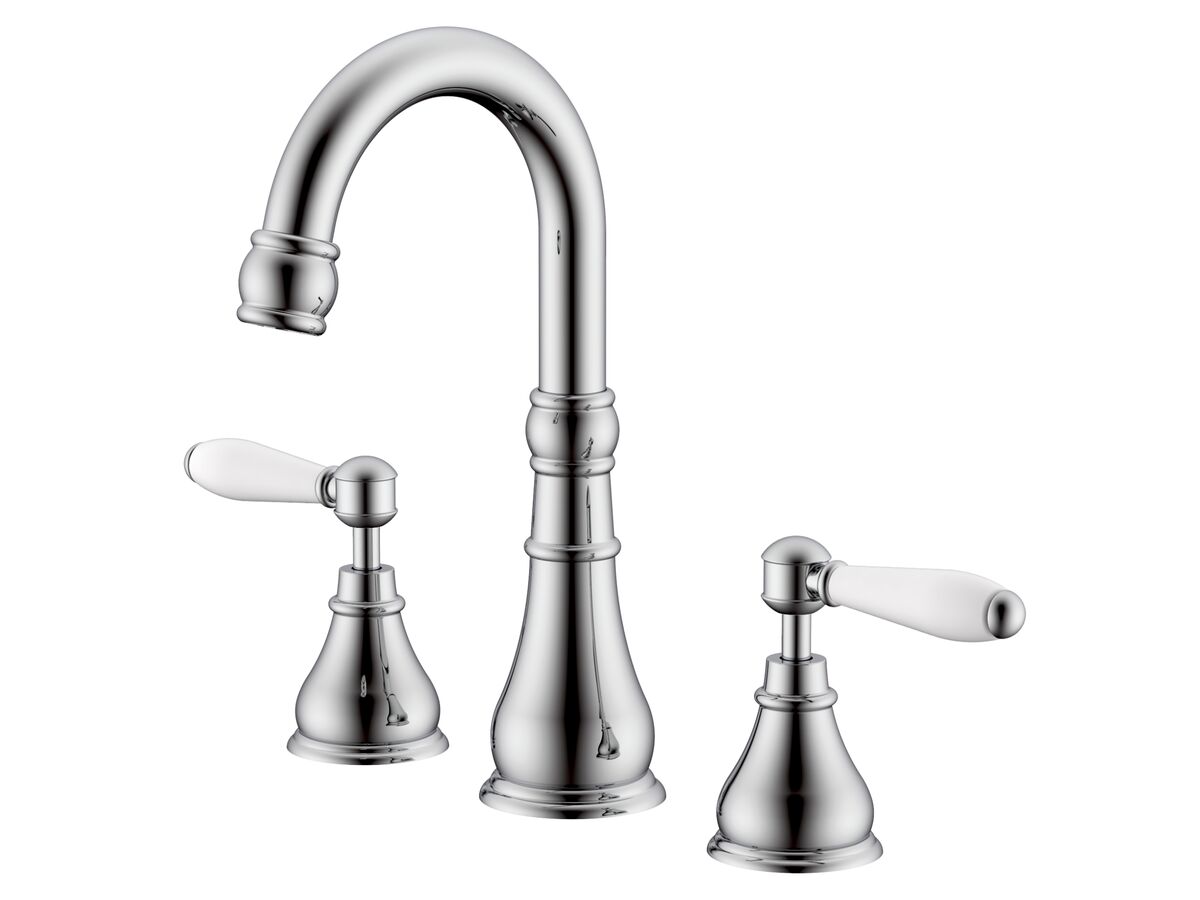 reece Milli Voir Gooseneck Basin Set Swivel Outlet Lever Porcelain Handles Chrome (4 Star)