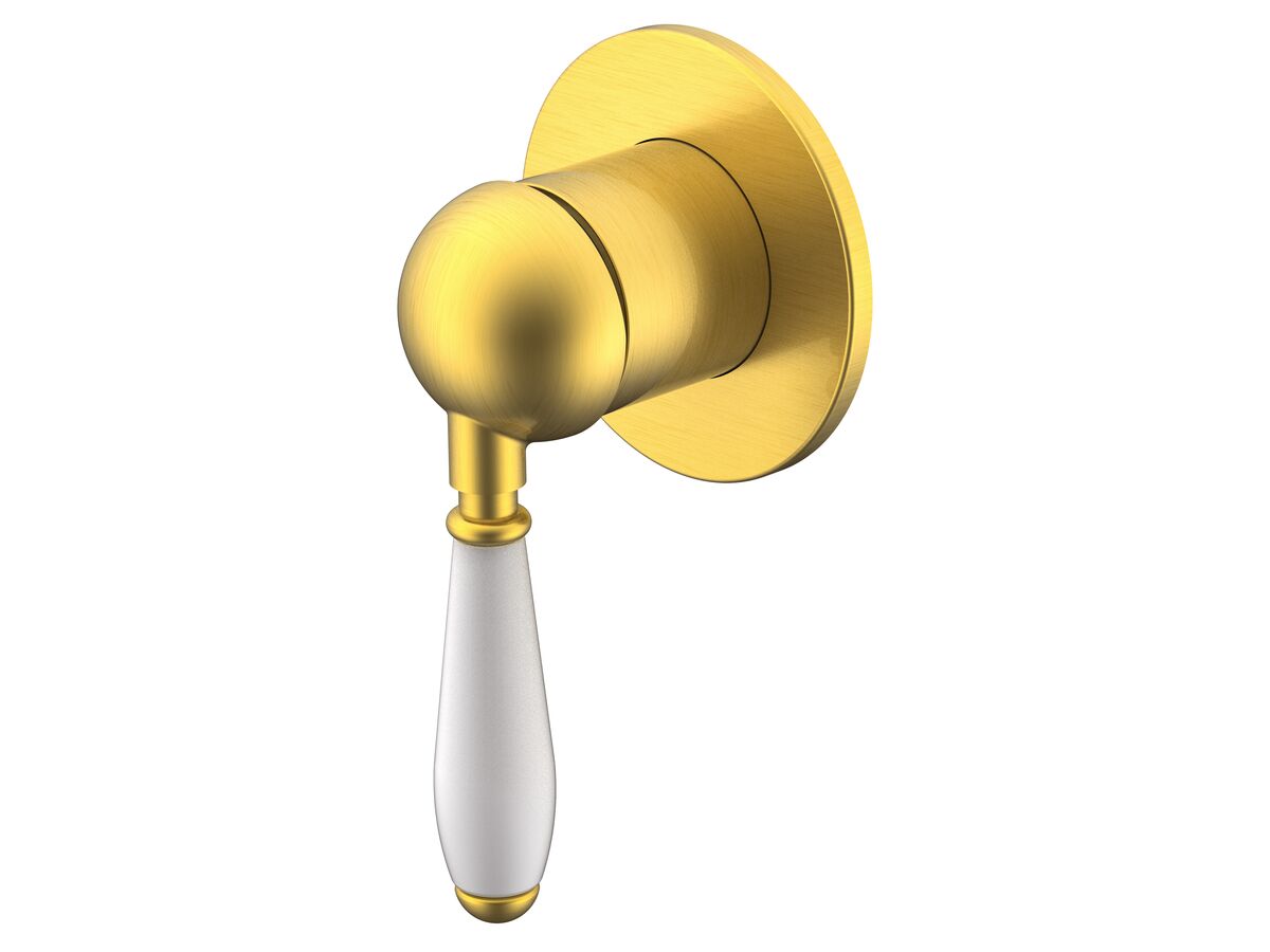 reece Milli Voir Shower Mixer with Porcelain Handle and Small Cover Plate Brushed Gold