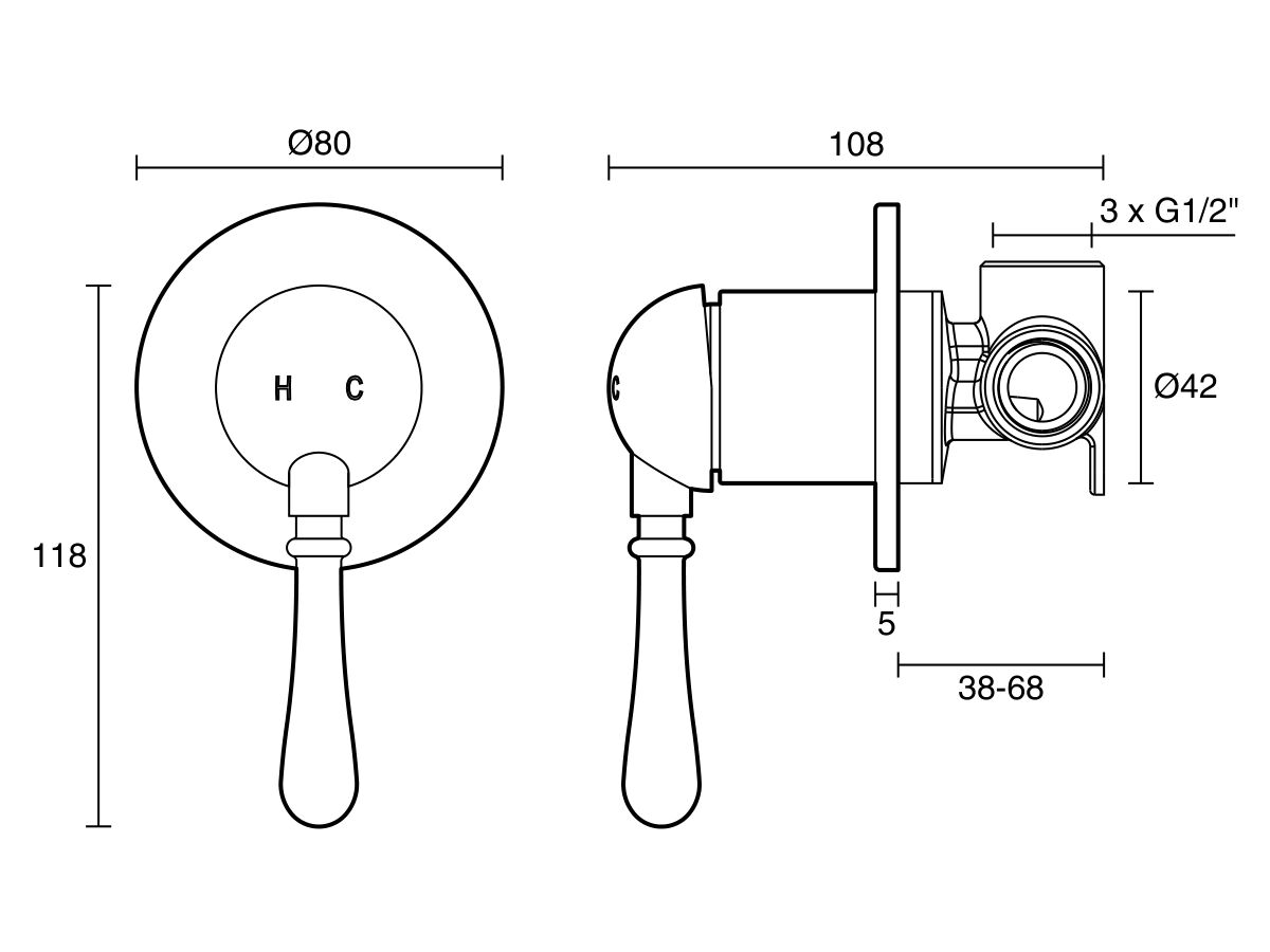 Reece Milli Voir Shower Mixer With Small Cover Plate Chrome