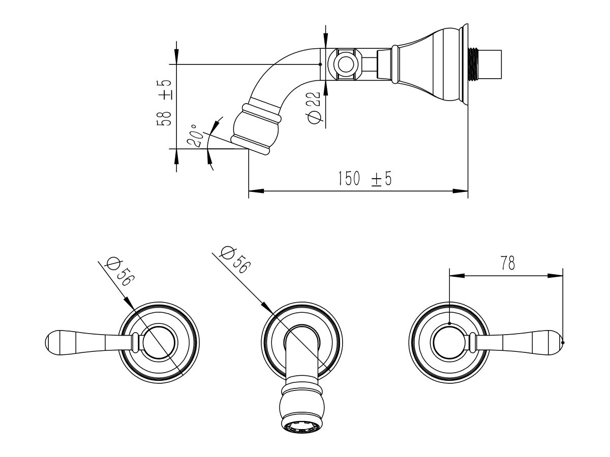 Reece Milli Voir Wall Basin Set 150mm Lever Handles Matte Black (4 Star) Lead Free