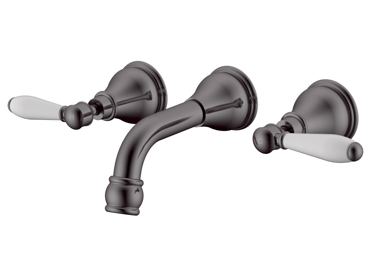 reece Milli Voir Wall Basin Set 150mm Lever Porcelain Handles Brushed Gunmetal (4 Star) Lead Free