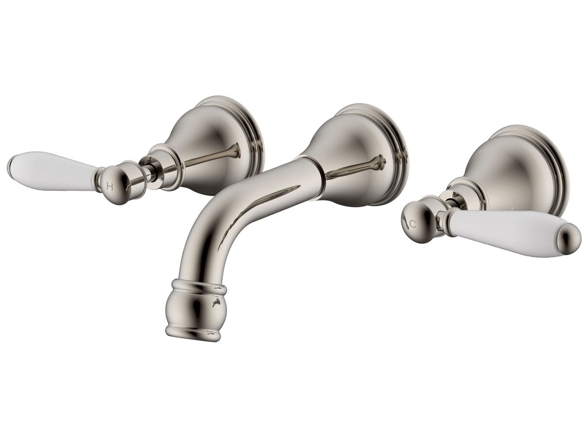 reece Milli Voir Wall Basin Set 150mm Lever Porcelain Handles Brushed Nickel (4 Star)