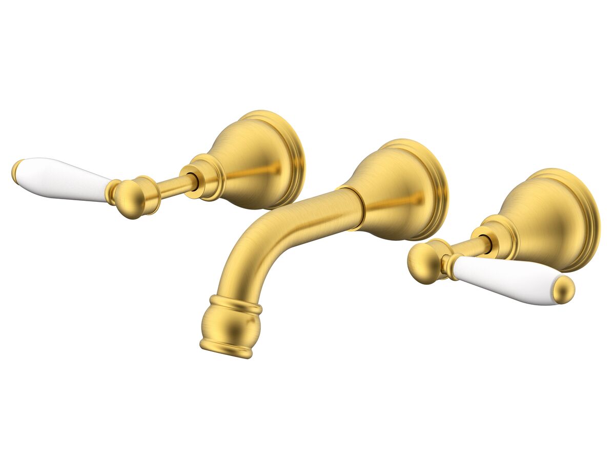 reece Milli Voir Wall Basin Set 150mm Lever Porcelain Handles Brushed Gold (4 Star) Lead Free