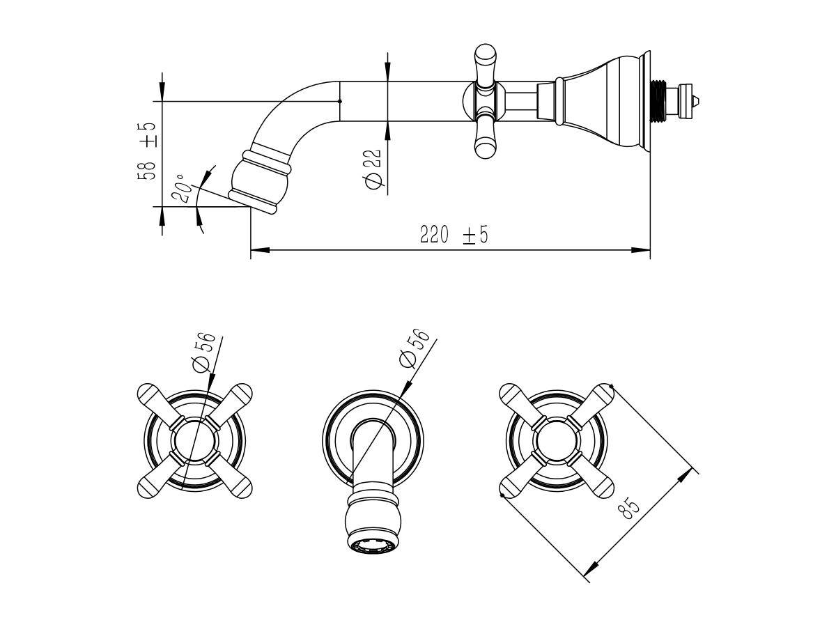 Reece Milli Voir Wall Basin Set 220mm Cross Handles Brushed Gunmetal (4 Star) Lead Free