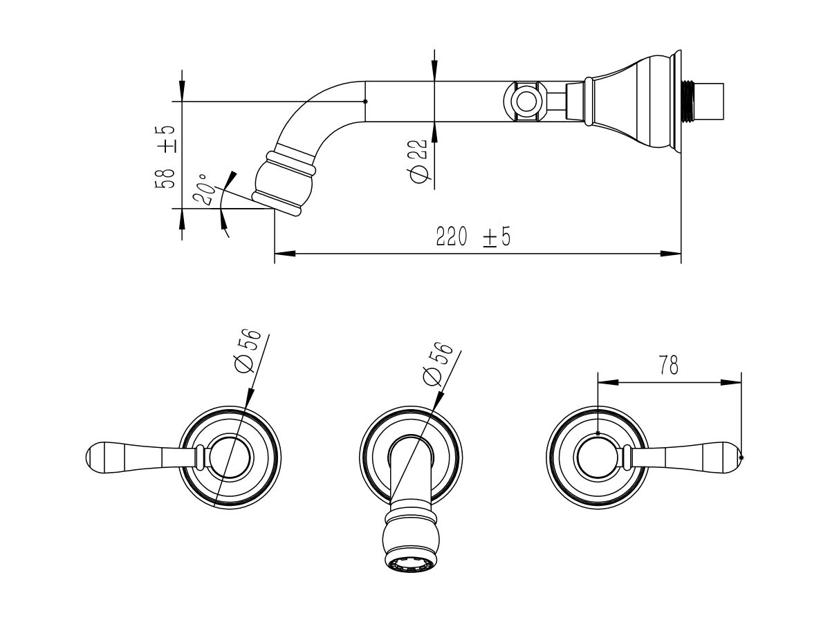 Reece Milli Voir Wall Basin Set 220mm Lever Handles Chrome (4 Star) Lead Free