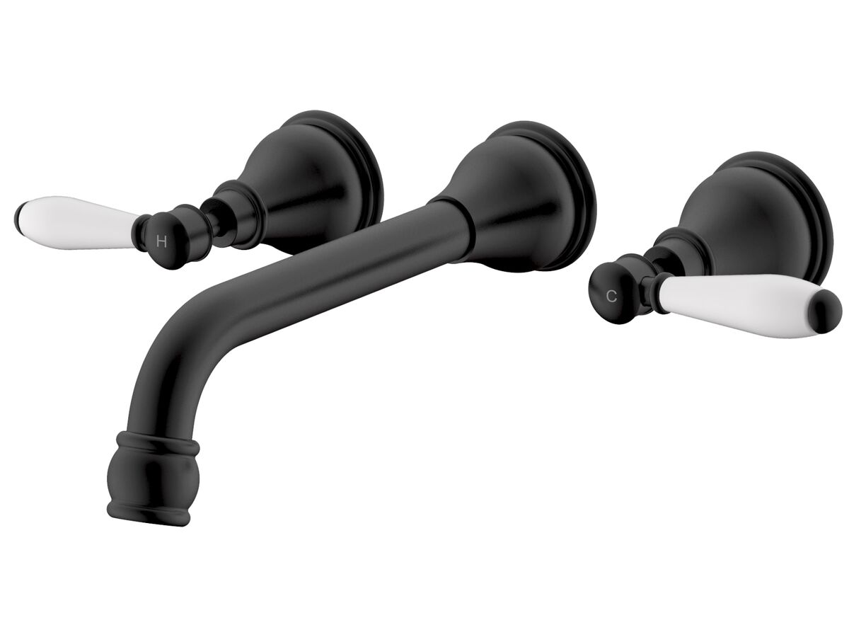 reece Milli Voir Wall Basin Set 220mm Lever Porcelain Handles Matte Black (4 Star)