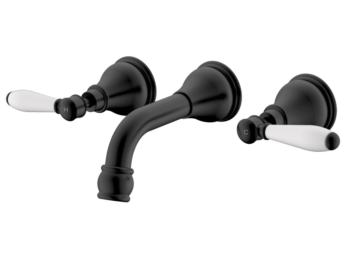 reece Milli Voir Wall Bath Set 150mm Lever Porcelain Handles Matte Black