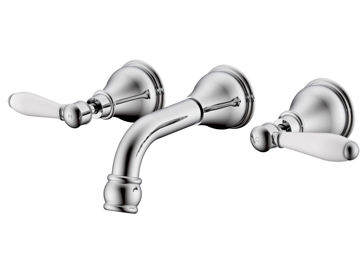 reece Milli Voir Wall Bath Set 150mm Lever Porcelain Handles Chrome