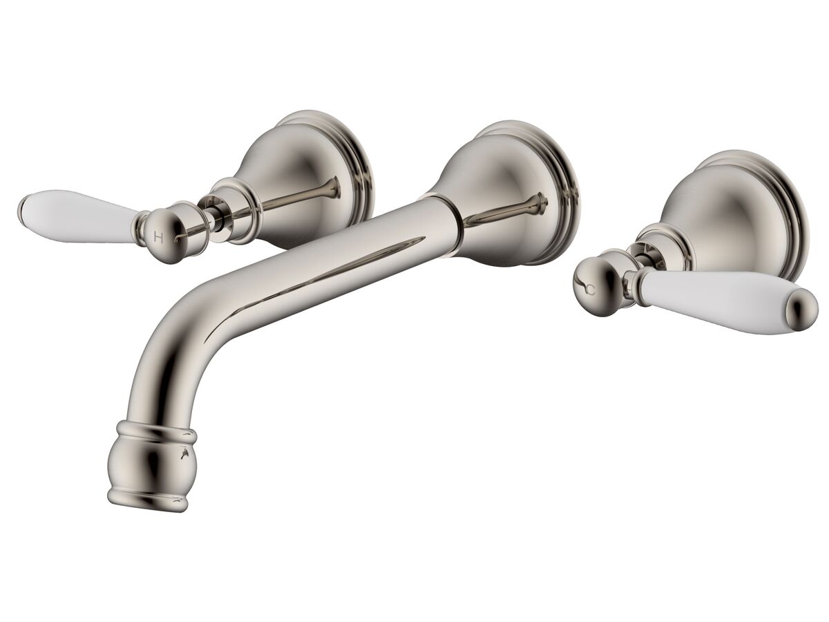 reece Milli Voir Wall Bath Set 220mm Lever Porcelain Handles Brushed Nickel