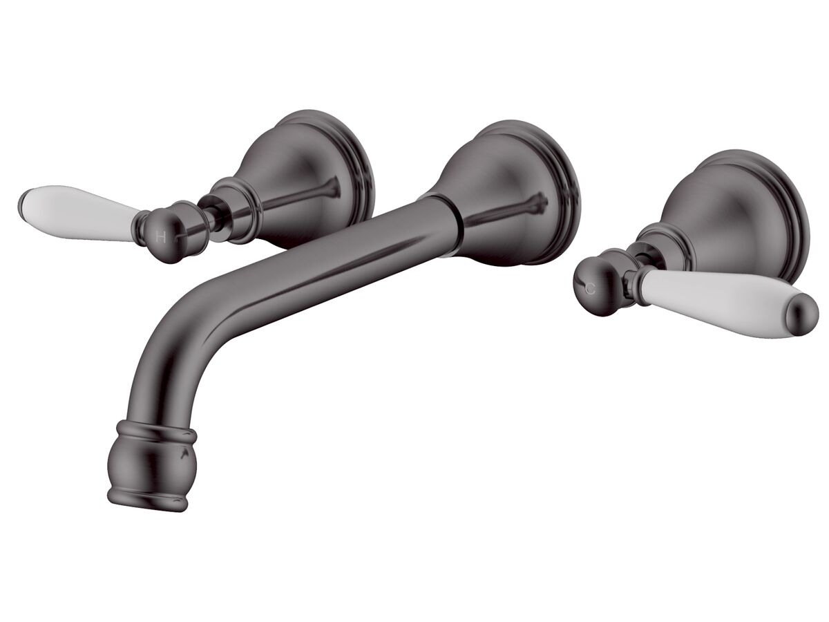 reece Milli Voir Wall Bath Set 220mm Lever Porcelain Handles Brushed Gunmetal