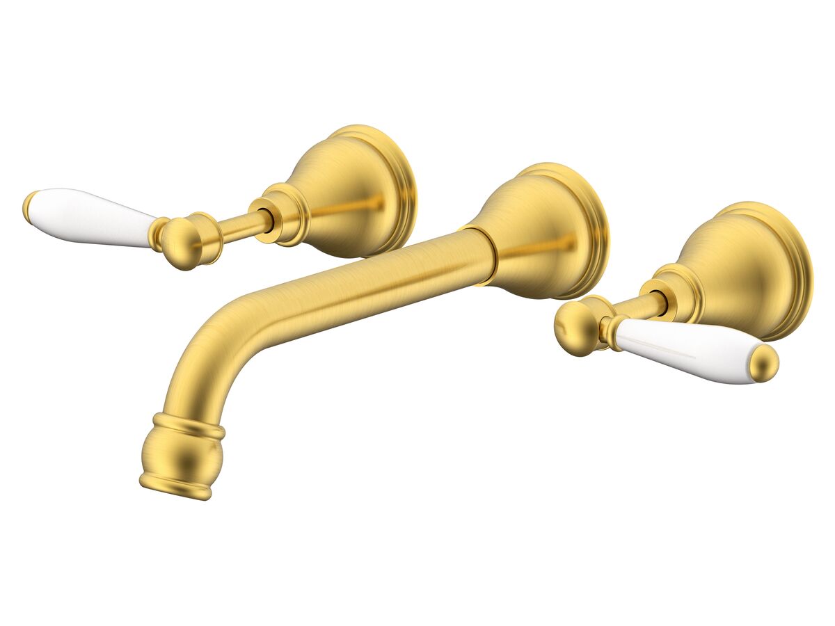 reece Milli Voir Wall Bath Set 220mm Lever Porcelain Handles Brushed Gold
