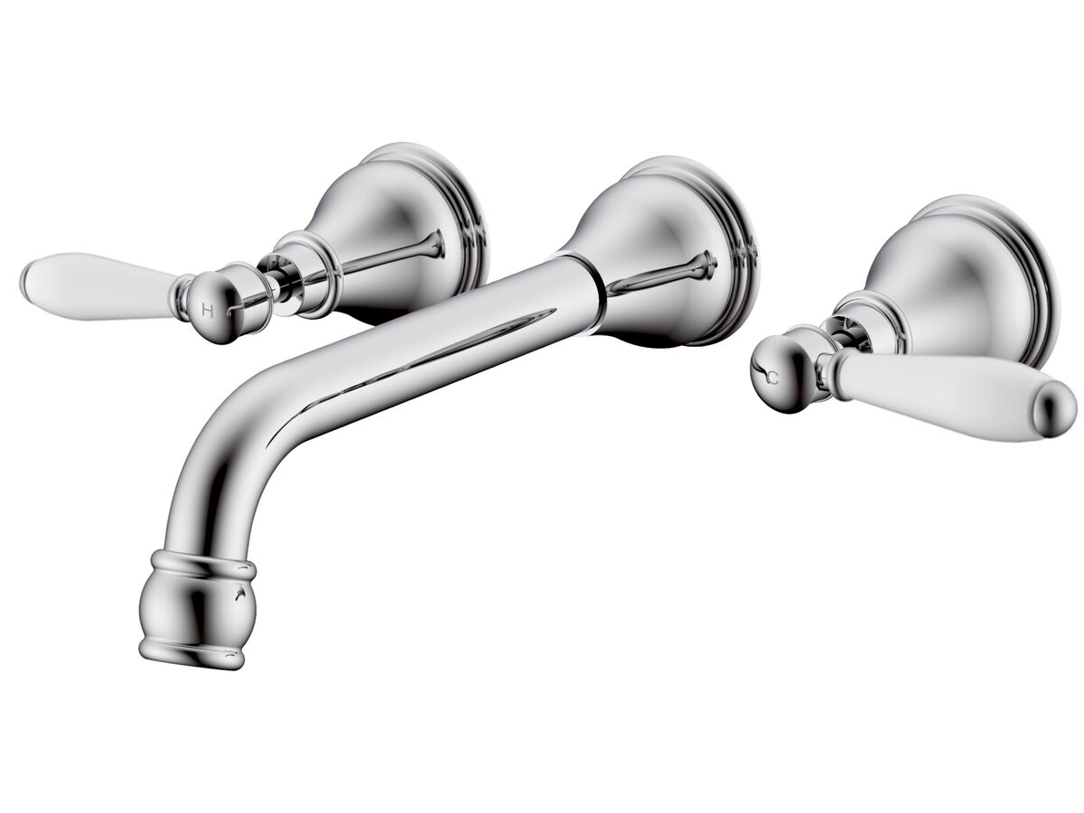 reece Milli Voir Wall Bath Set 220mm Lever Porcelain Handles Chrome