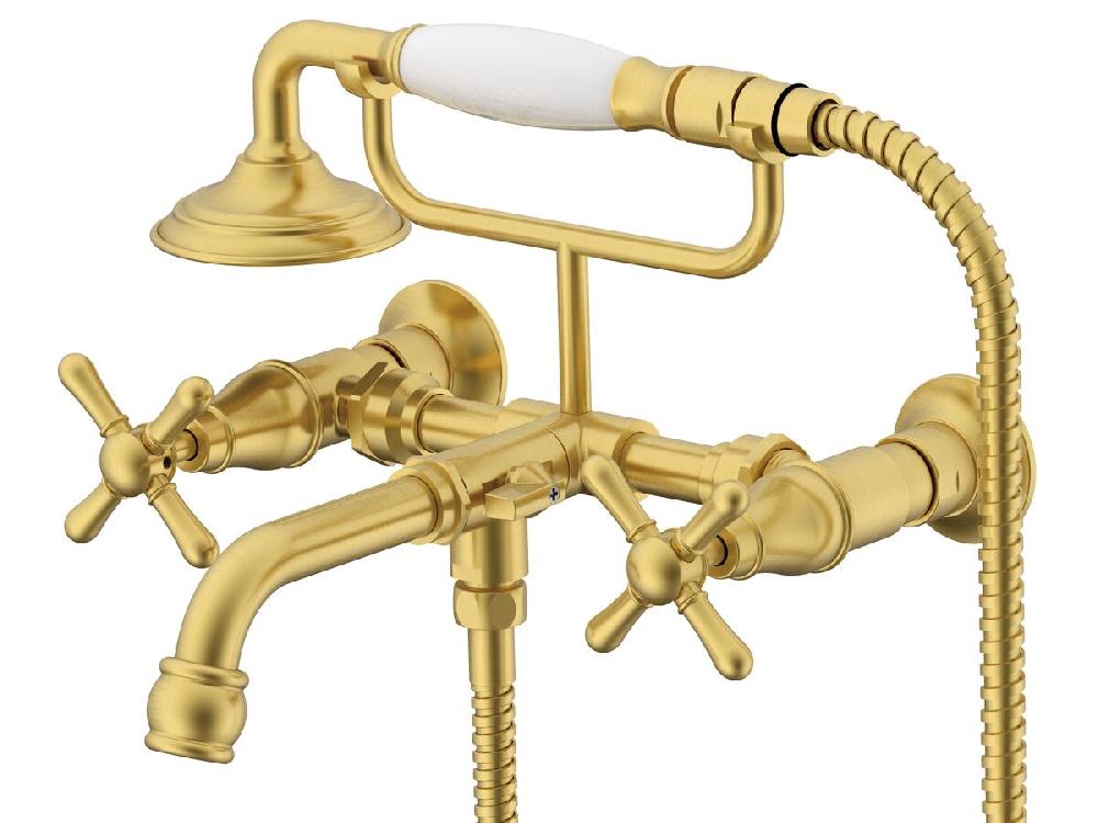 reece Milli Voir Wall Mounted Telephone Bath Set Cross Handles Brushed Gold (3 Star)