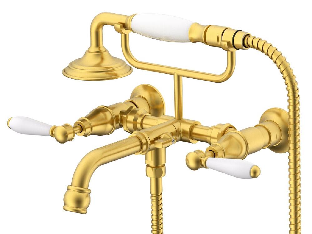 reece Milli Voir Wall Mounted Telephone Bath Set Lever Porcelain Handles Brushed Gold (3 Star)
