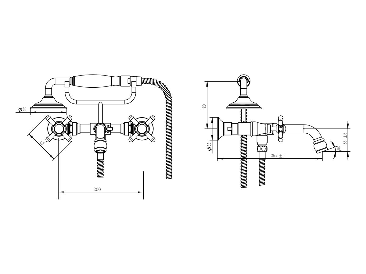Reece Milli Voir Wall Telephone Bath Set Cross Handles Matte Black (3 Star)