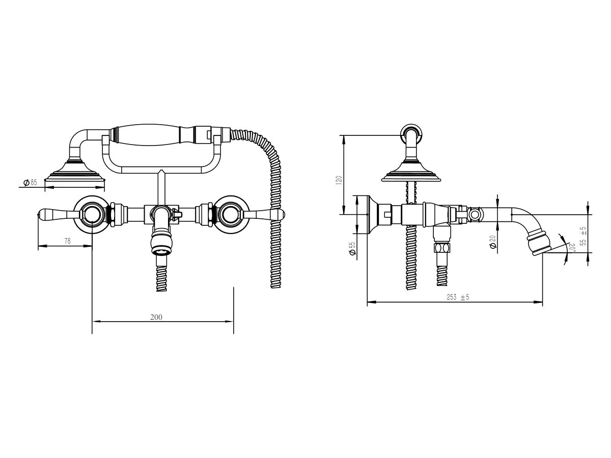 Reece Milli Voir Wall Telephone Bath Set Lever Handles Brushed Nickel (3 Star)
