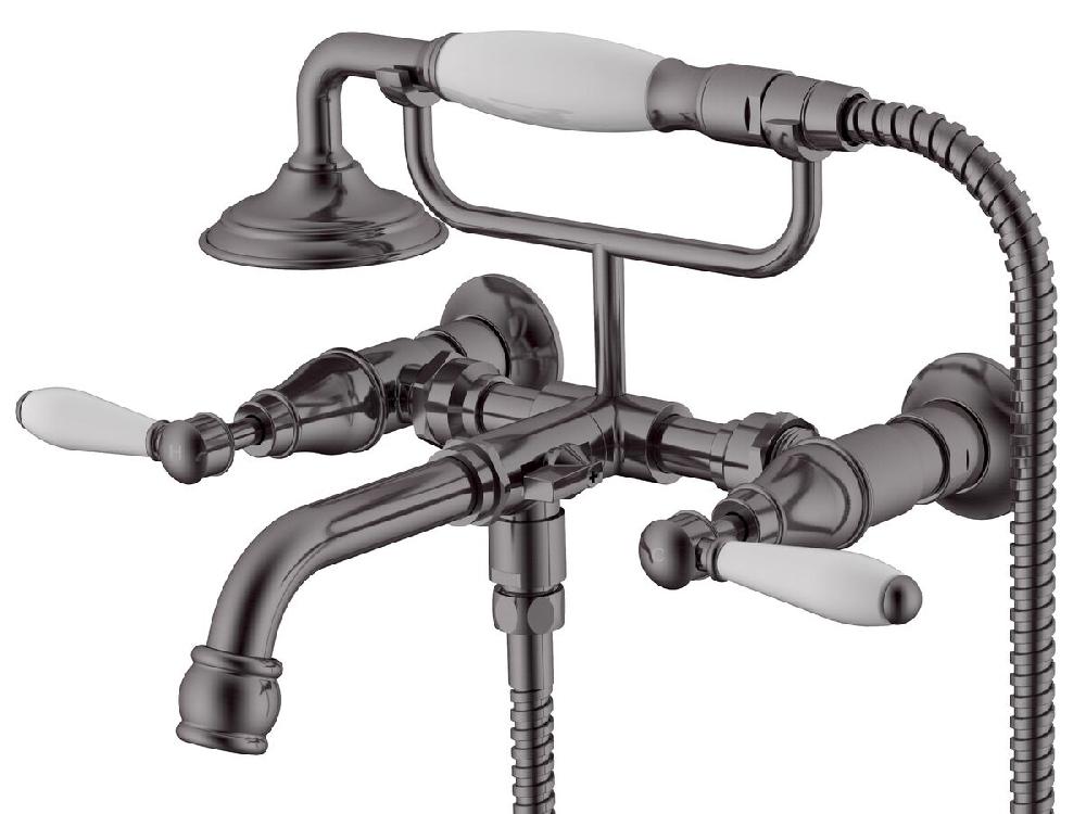 reece Milli Voir Wall Telephone Bath Set Lever Porcelain Handles Brushed Gunmetal (3 Star)