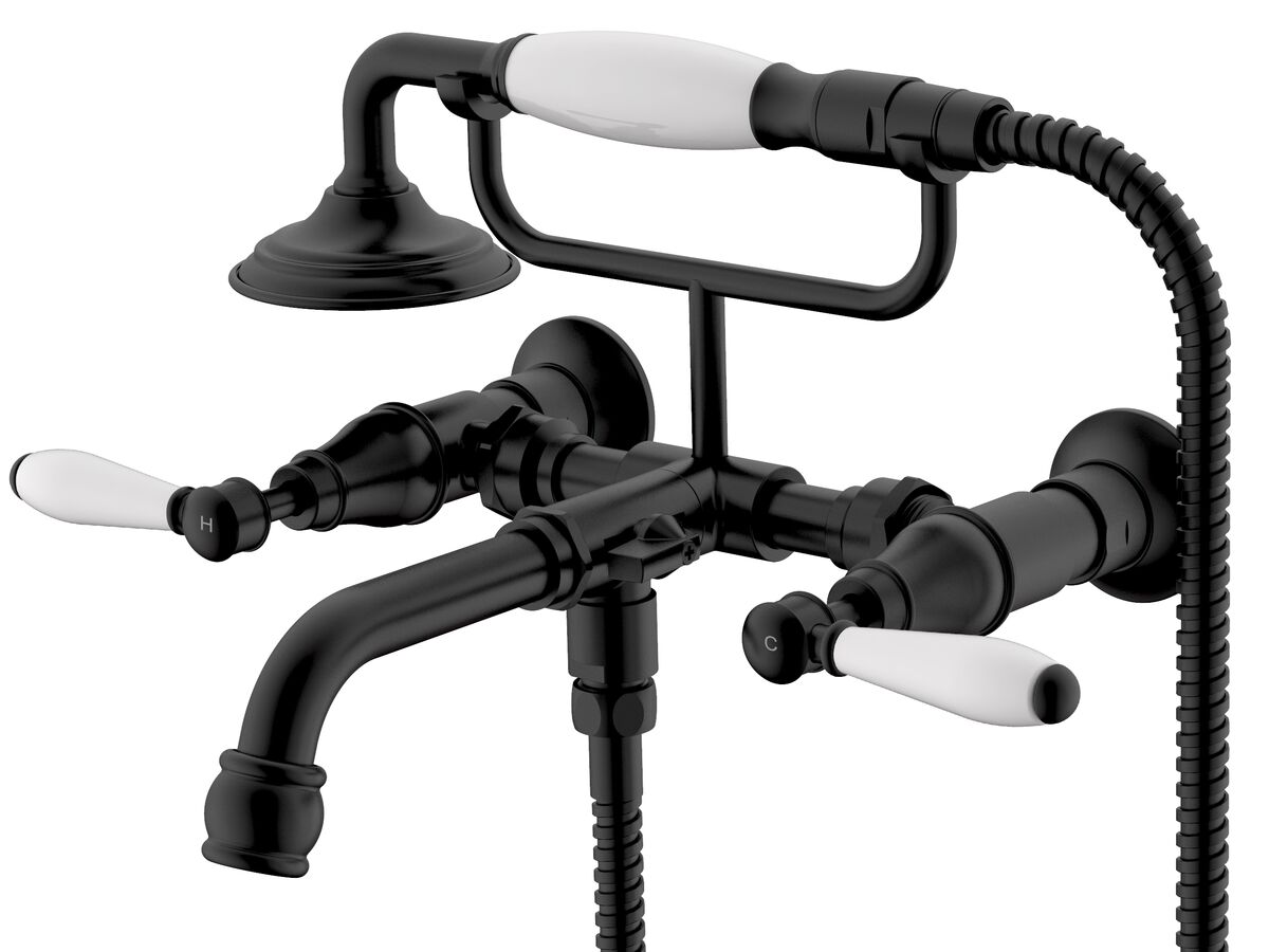 reece Milli Voir Wall Telephone Bath Set Lever Porcelain Handles Matte Black (3 Star)