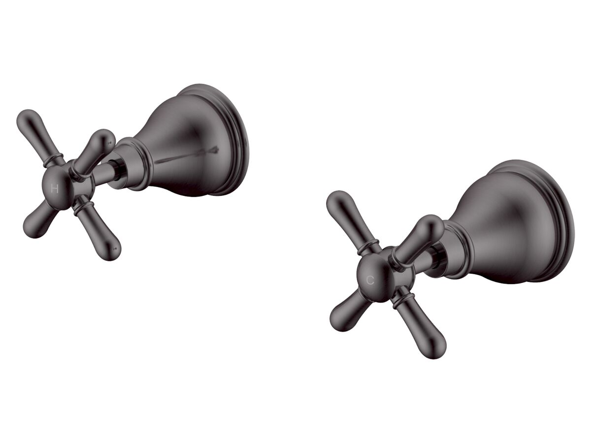 reece Milli Voir Wall Top Assemblies Cross Handles Brushed Gunmetal Lead Free