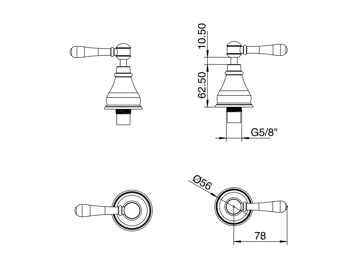 Reece Milli Voir Wall Top Assemblies Lever Brushed Gunmetal