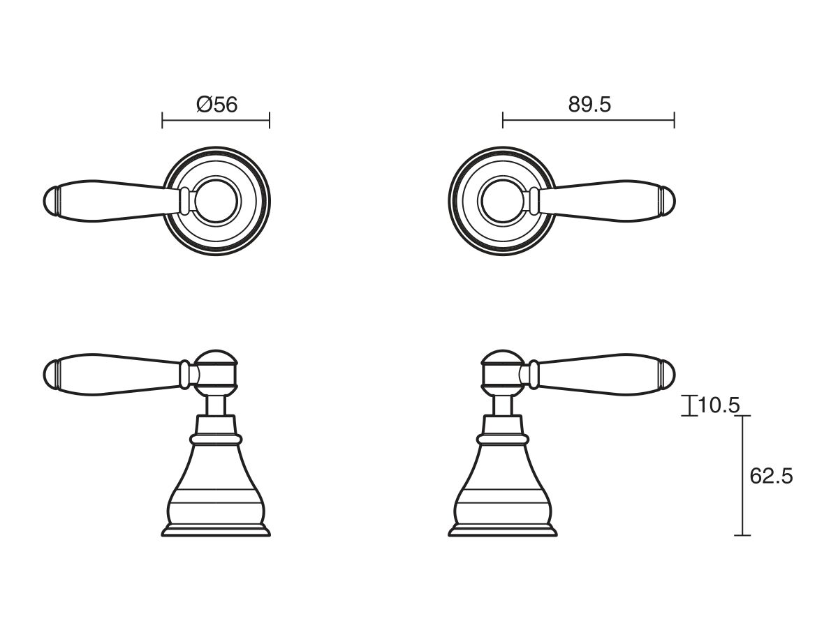 Reece Milli Voir Wall Top Assemblies Lever Porcelain Handles Brushed Nickel Lead Free