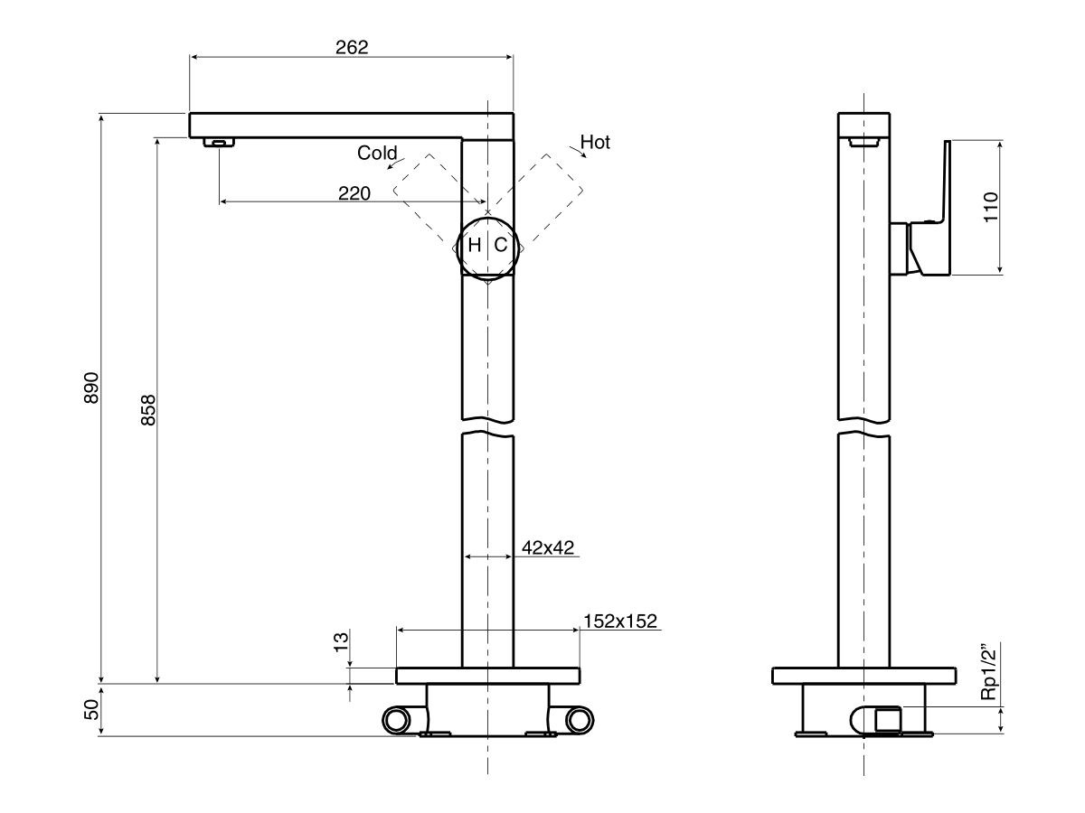 Reece Mizu Bloc MK2 Floor Mount Bath Mixer Tap & Outlet Matte Black
