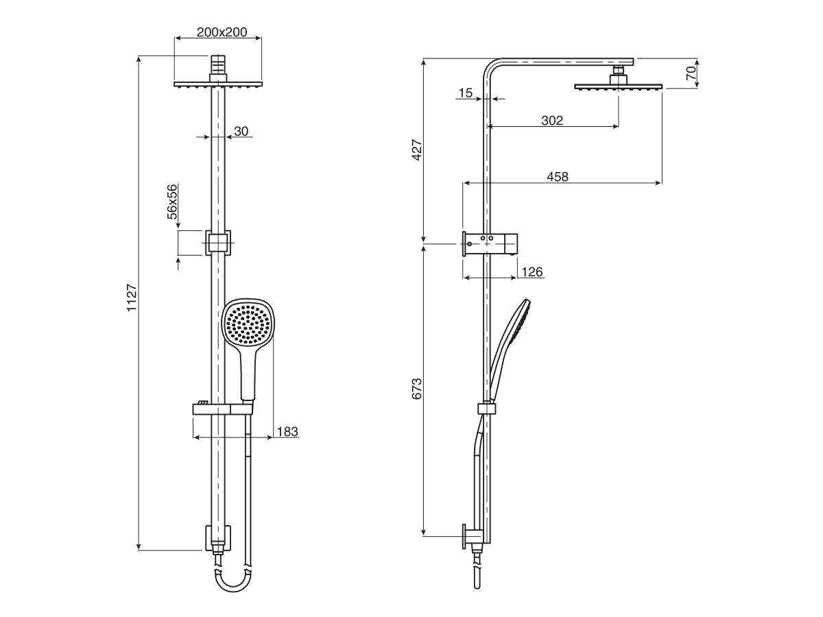Reece Mizu Bloc MK2 Twin Rail Shower 200mm ABS Overhead With Top Rail Water Inlet Matte Black (3 Star)