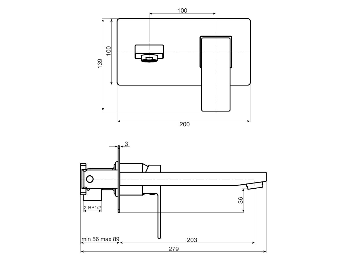 Reece Mizu Bloc MK2 Wall Basin Mixer Tap Set Chrome (4 Star)