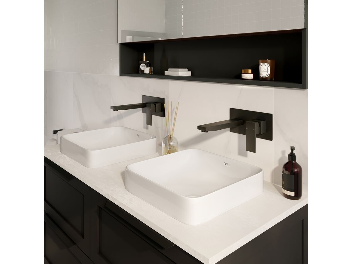 Reece Mizu Bloc MK2 Wall Basin Mixer Tap Set Matte Black (4 Star)