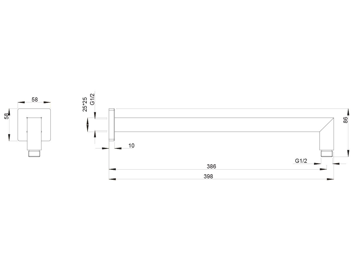Reece Mizu Bloc Wall Straight Shower Arm Only 385mm Chrome