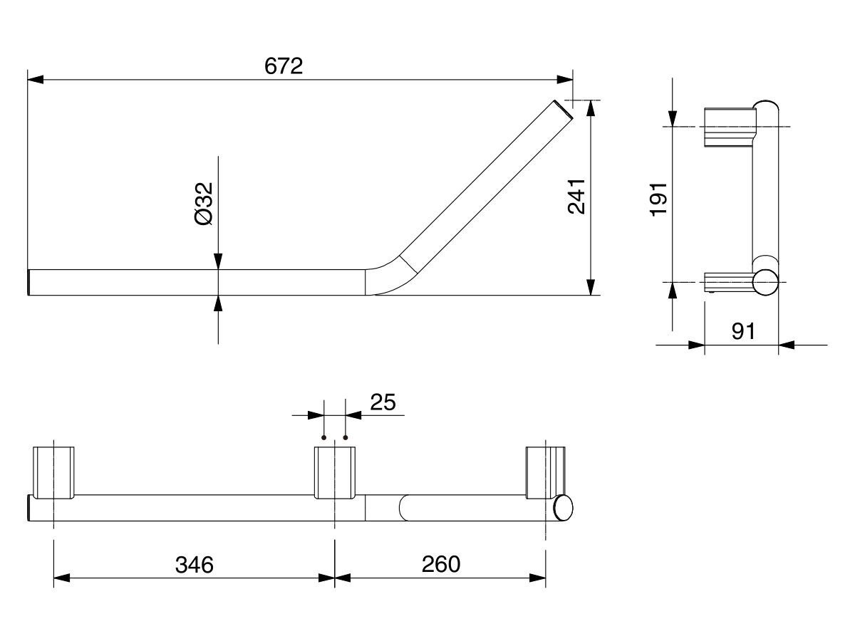 Reece Mizu Drift Assisted Living Angled Grab Rail Left 260mm X 346mm 135 Degree Matte Black