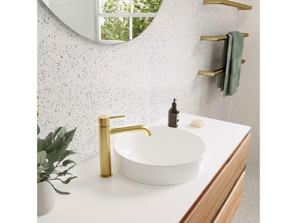 Reece Mizu Drift Basin Mixer Curved Spout Brushed Brass (6 Star) Lead Free