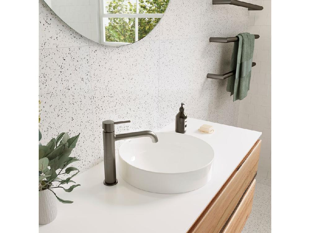 Reece Mizu Drift Basin Mixer Curved Spout Brushed Gunmetal (6 Star) Lead Free