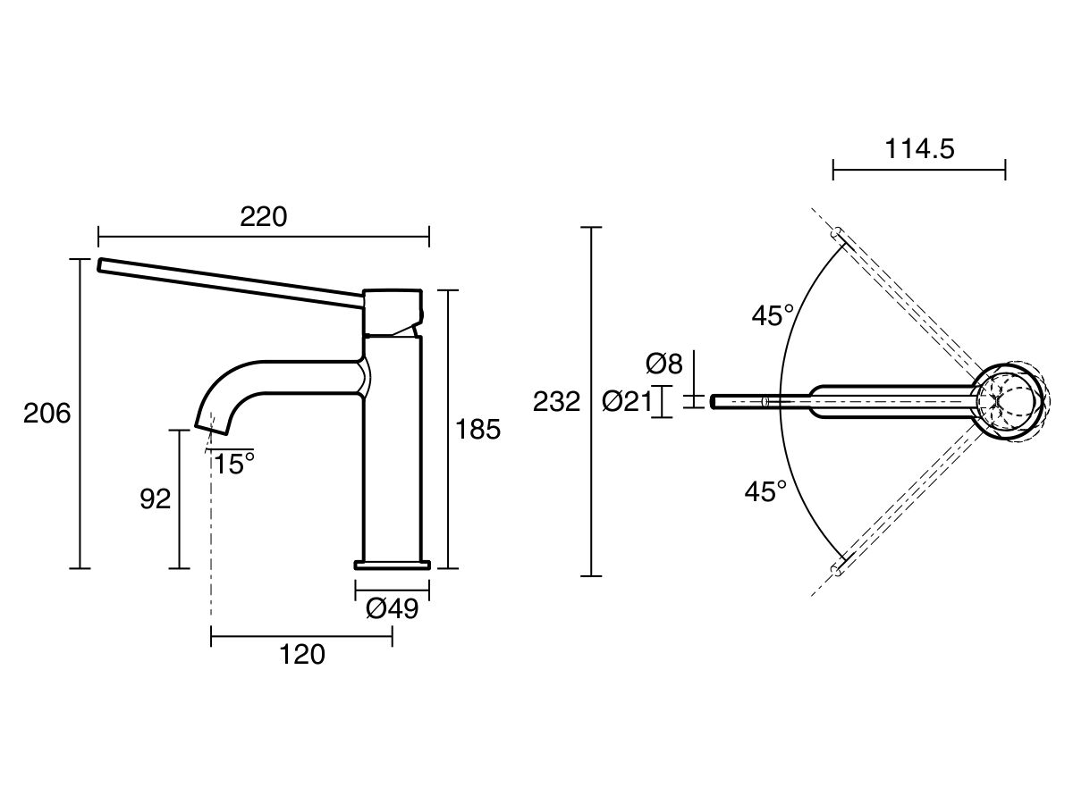 Reece Mizu Drift Basin Mixer Curved Spout With Extended Lever Tap Brushed Gunmetal (6 Star) Lead Free