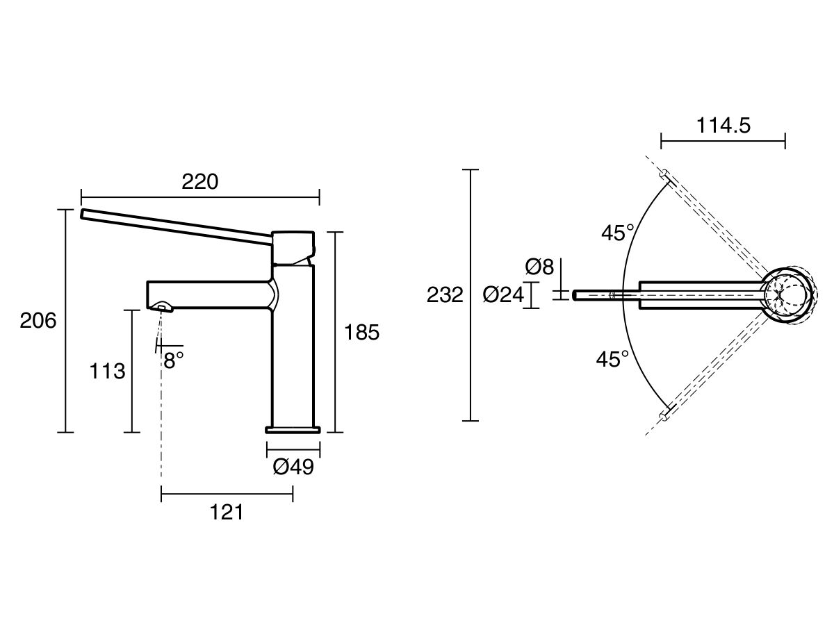 Reece Mizu Drift Basin Mixer Straight Spout With Extended Lever Tap Chrome (6 Star) Lead Free