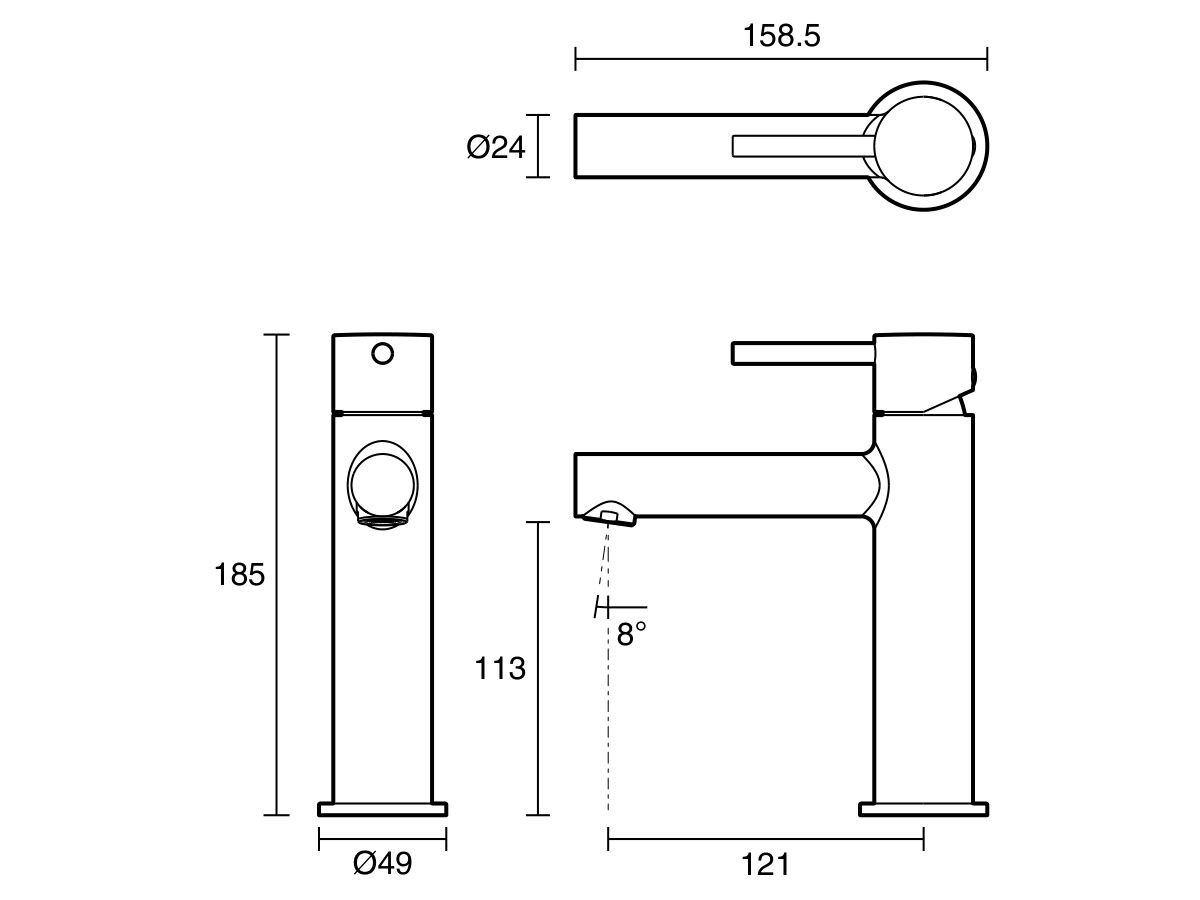 Reece Mizu Drift Basin Mixer Tap Straight Spout Brushed Gunmetal (6 Star) Lead Free