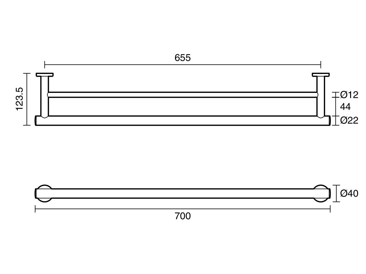 Reece Mizu Drift Double Towel Rail 700mm Matte Black